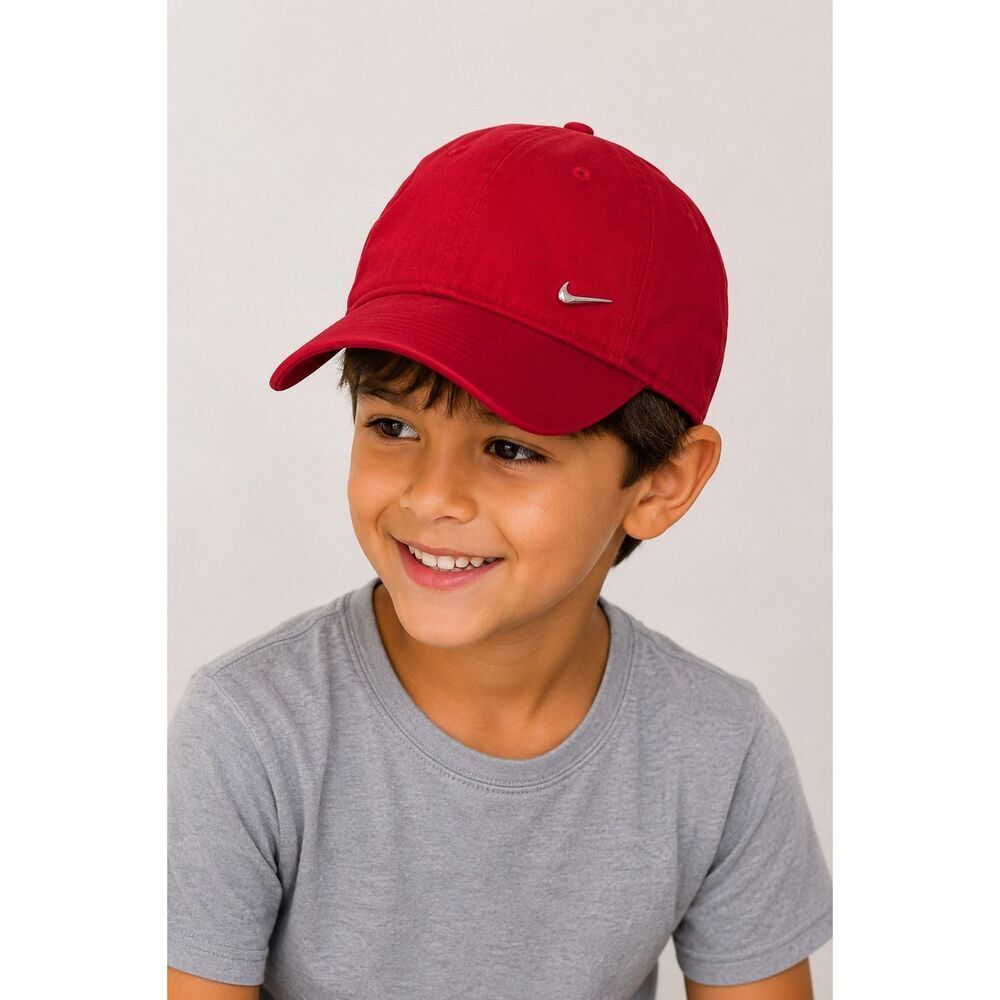 Nike Heritage 86 Kids Red Baseball Cap Hat 4-7 Adjustable Metal Swoosh